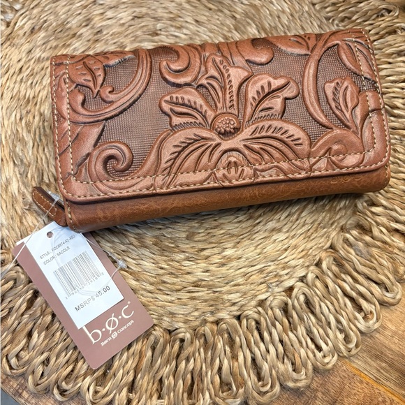b.o.c. Handbags - New Born Tooled Floral Leather Wallet - Brown